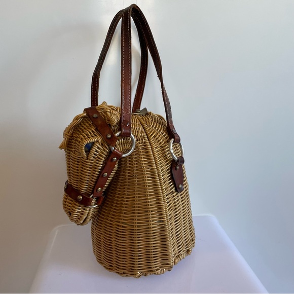 Vintage 70’s Marcus Brothers Wicker Horse Head Handbag Purse - Picture 2 of 11